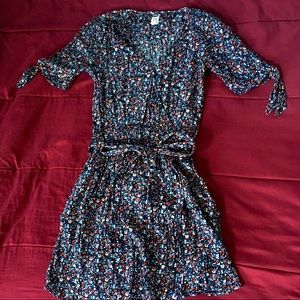 Gap Tie Sleeve Wrap Dress - Black Floral